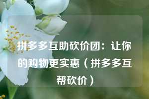 拼多多互助砍价团：让你的购物更实惠（拼多多互帮砍价）  第1张