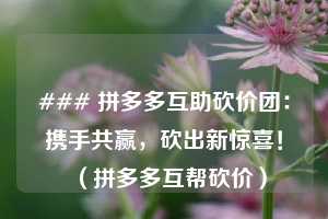 ### 拼多多互助砍价团：携手共赢，砍出新惊喜！（拼多多互帮砍价）  第1张