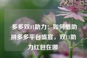  多多双11助力：如何借助拼多多平台盛宴，双11助力红包在哪 第1张