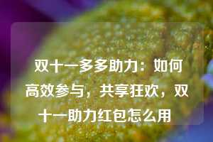  双十一多多助力：如何高效参与，共享狂欢，双十一助力红包怎么用 第1张