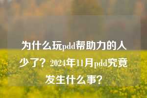 为什么玩pdd帮助力的人少了？2024年11月pdd究竟发生什么事？  pdd帮助力 pdd帮助力平台 pdd刷帮助力平台 pdd帮助力平台在线刷 第1张